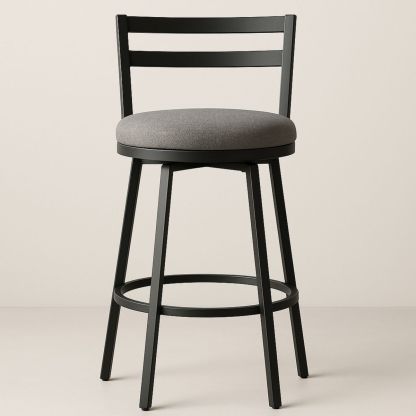 Tabouret de Bar Métal Noir Coussin Tissu Gris 100cm-Pureverdeaura