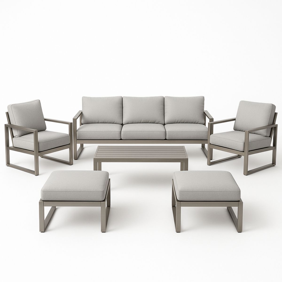 Ensemble de salon de jardin 6 pièces aluminium polyester gris-Pureverdeaura