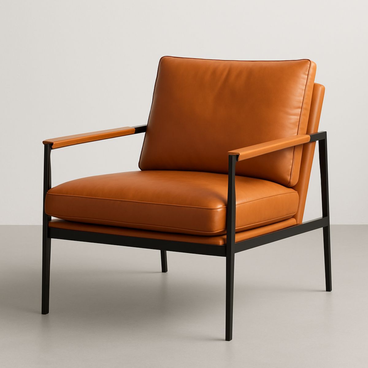 Fauteuil en cuir marron avec structure en acier noir 70x80x85 cm-Pureverdeaura