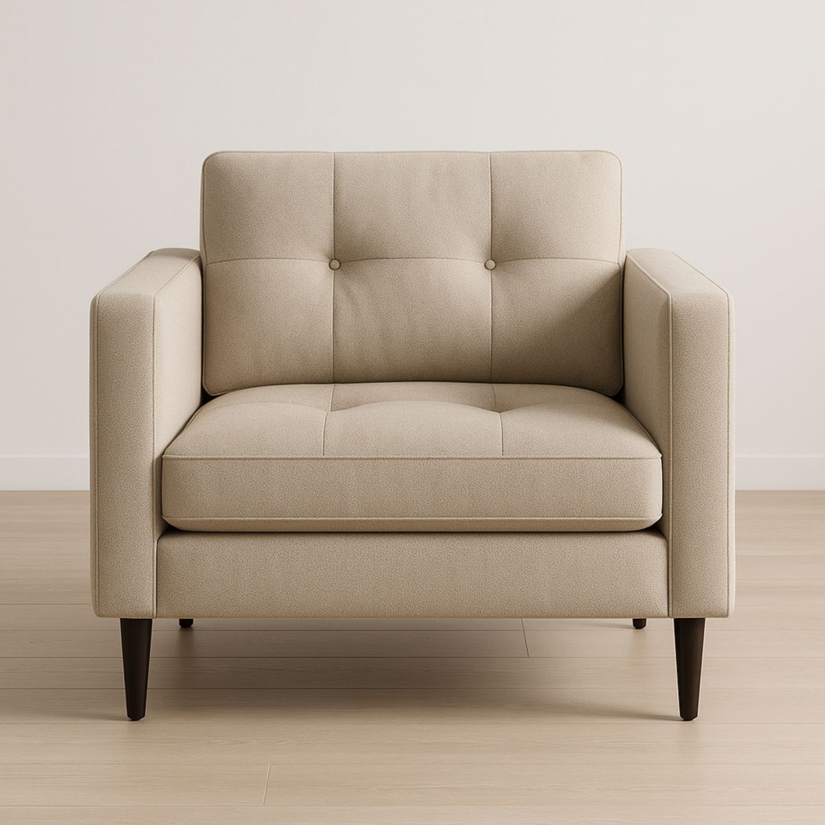 Fauteuil en tissu polyester beige avec pieds en bois massif-Pureverdeaura