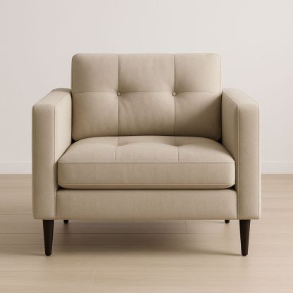 Fauteuil en tissu polyester beige avec pieds en bois massif-Pureverdeaura