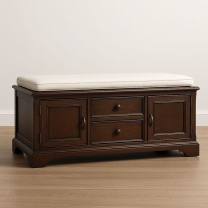 Banc de Rangement en Bois Marron avec Coussin en Polyester Beige 120x40x50 cm-Pureverdeaura