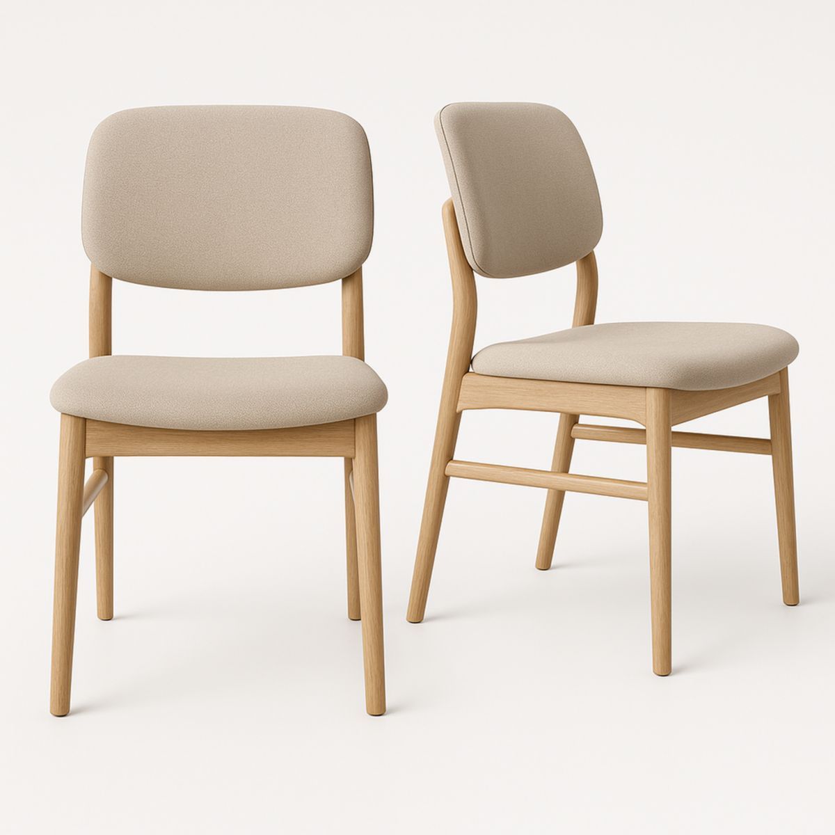 Chaise en Bois de Chêne avec Revêtement en Polyester Beige Lot de 2-Pureverdeaura