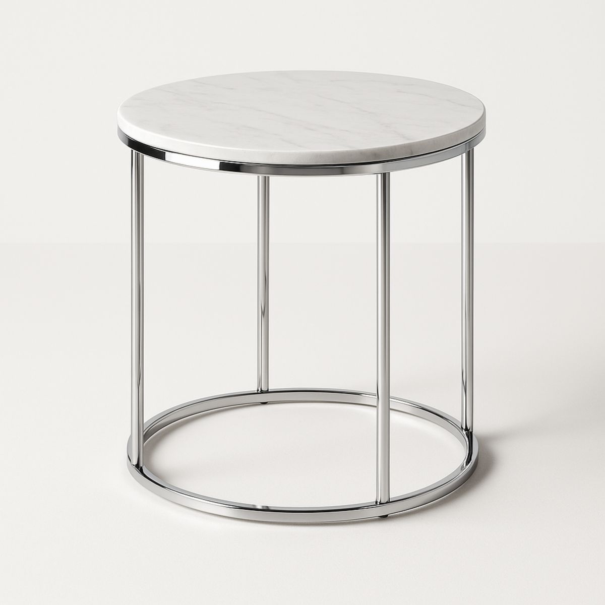 Table d'appoint ronde en marbre et acier chromé 45cm Blanc/Argent-Pureverdeaura