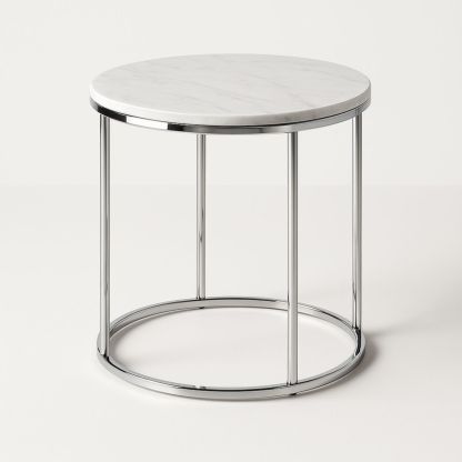 Table d'appoint ronde en marbre et acier chromé 45cm Blanc/Argent-Pureverdeaura