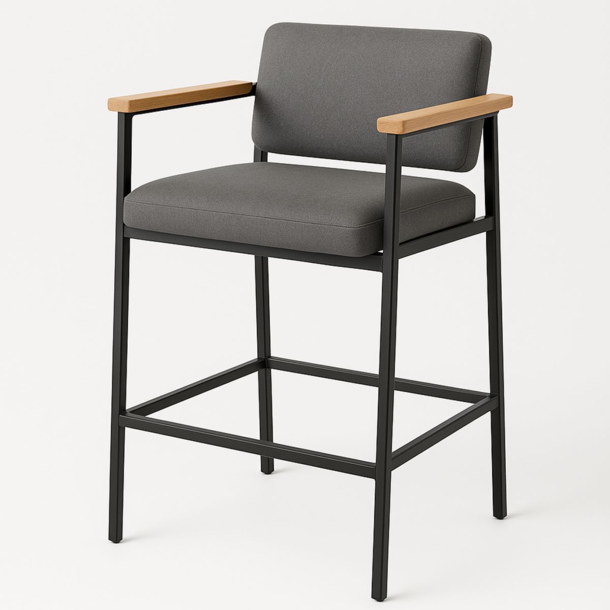 Chaise de bar rembourrée gris cadre métal bois 110cm-Pureverdeaura