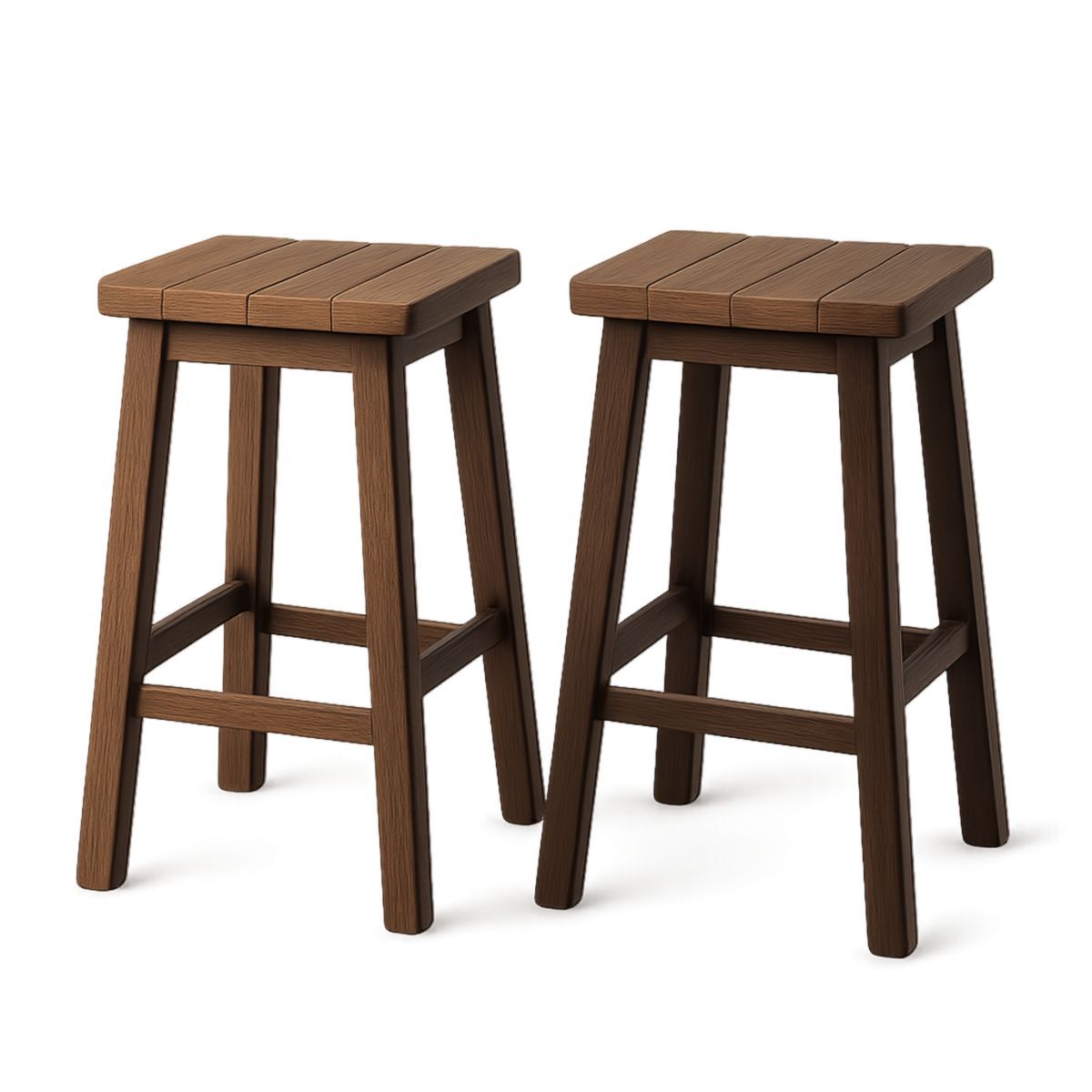 Tabouret en Bois Massif Carré Marron 45cm Ensemble de 2-Pureverdeaura