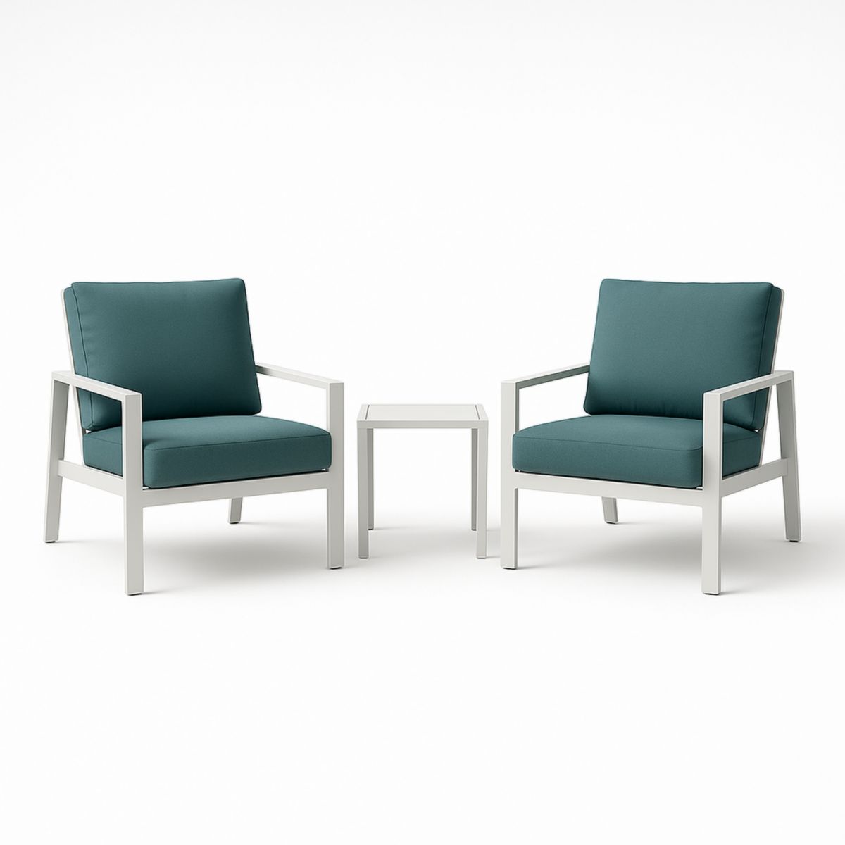 Ensemble Salon de Jardin 3 Pièces Aluminium Blanc avec Coussins Tissu Vert-Pureverdeaura