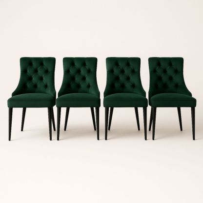 Chaise de Salle à Manger en Velours Vert Lot de 4 avec Pieds en Bois 90cm-Pureverdeaura