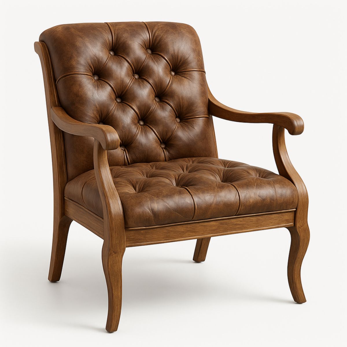 Fauteuil en cuir synthétique marron avec accoudoirs en bois courbé 95x75x80 cm-Pureverdeaura