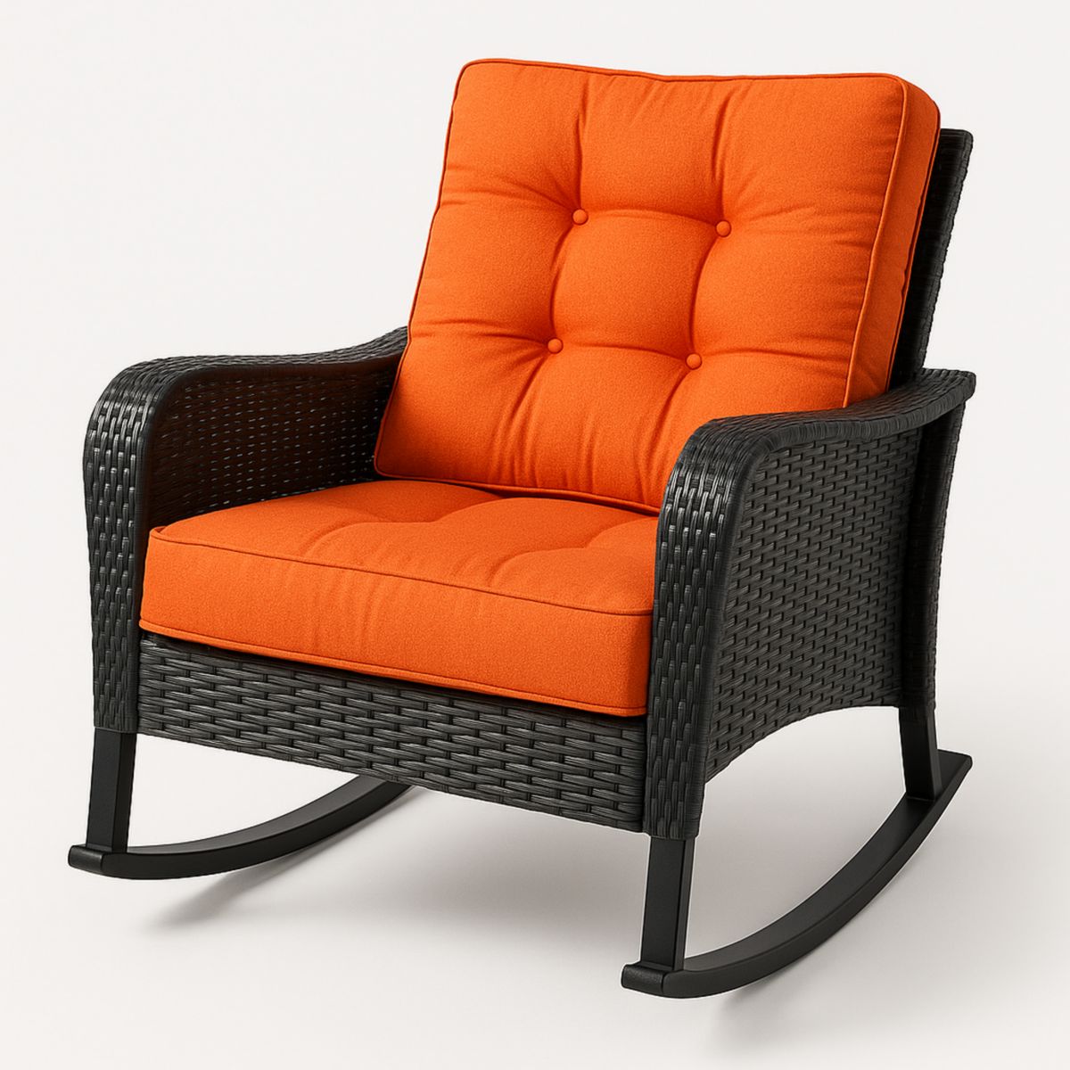 Fauteuil à bascule en rotin avec coussin orange en polyester-Pureverdeaura