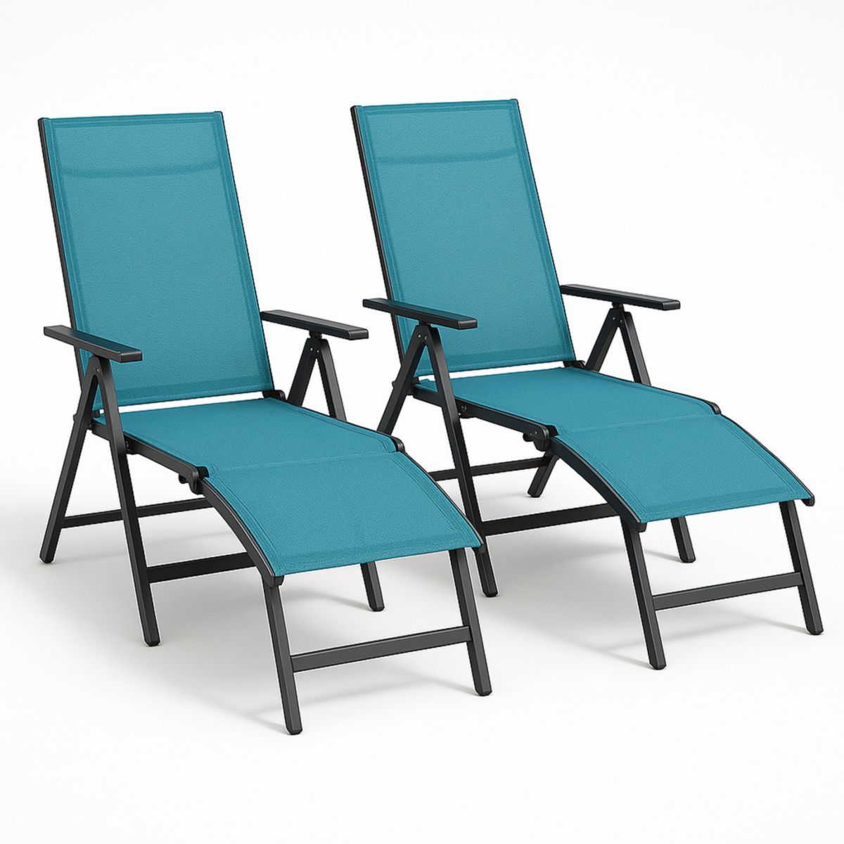 Transat pliable avec cadre en aluminium et tissu textilène bleu 178x56x105 cm ensemble de 2-Pureverdeaura