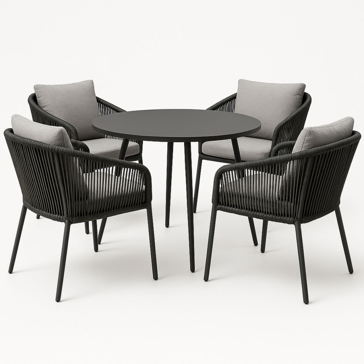 Ensemble table ronde et chaises extérieures en aluminium et corde 5 pièces Noir/Gris-Pureverdeaura