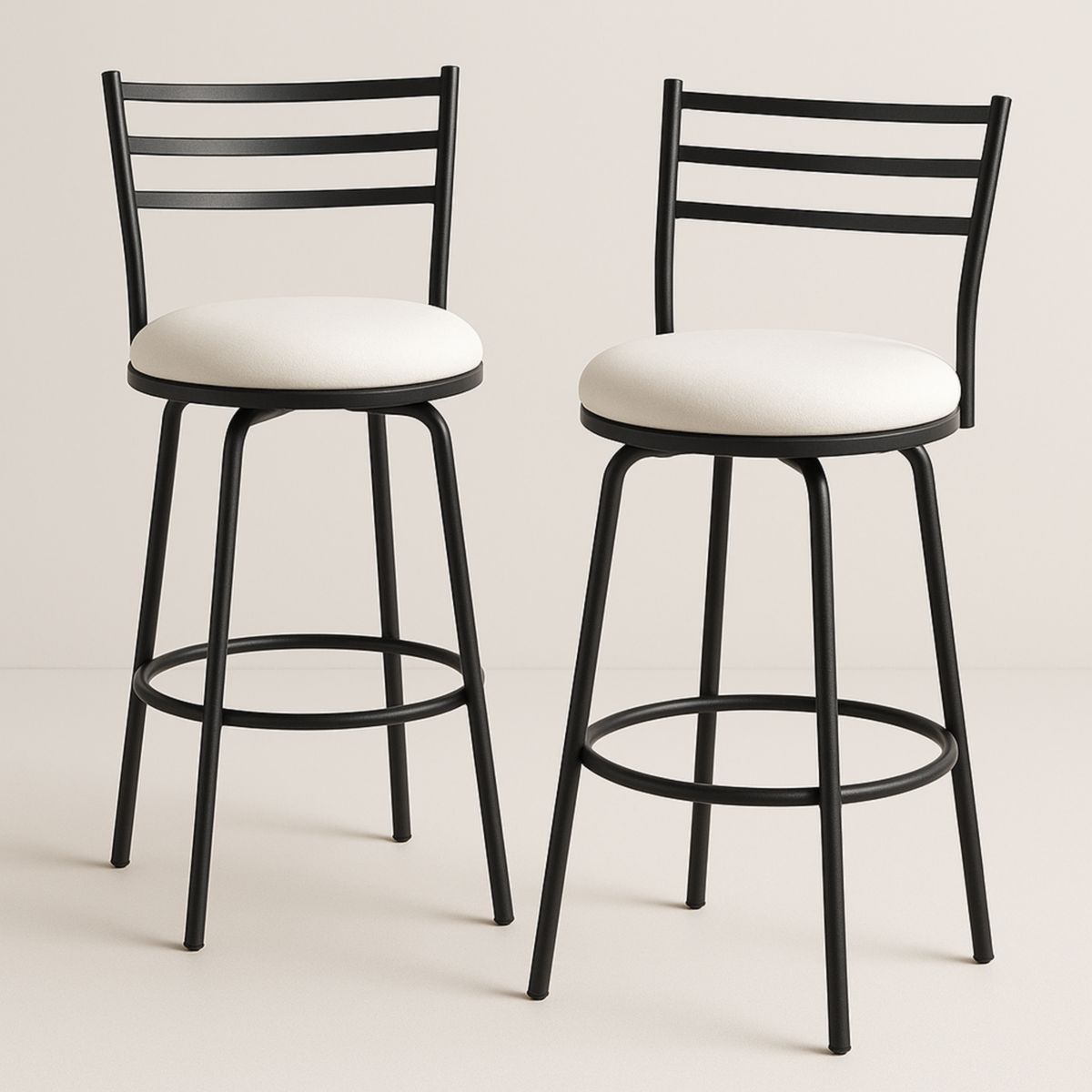 Tabouret de Bar Pivotant Métal Noir Coussin Blanc Ensemble de 2-Pureverdeaura