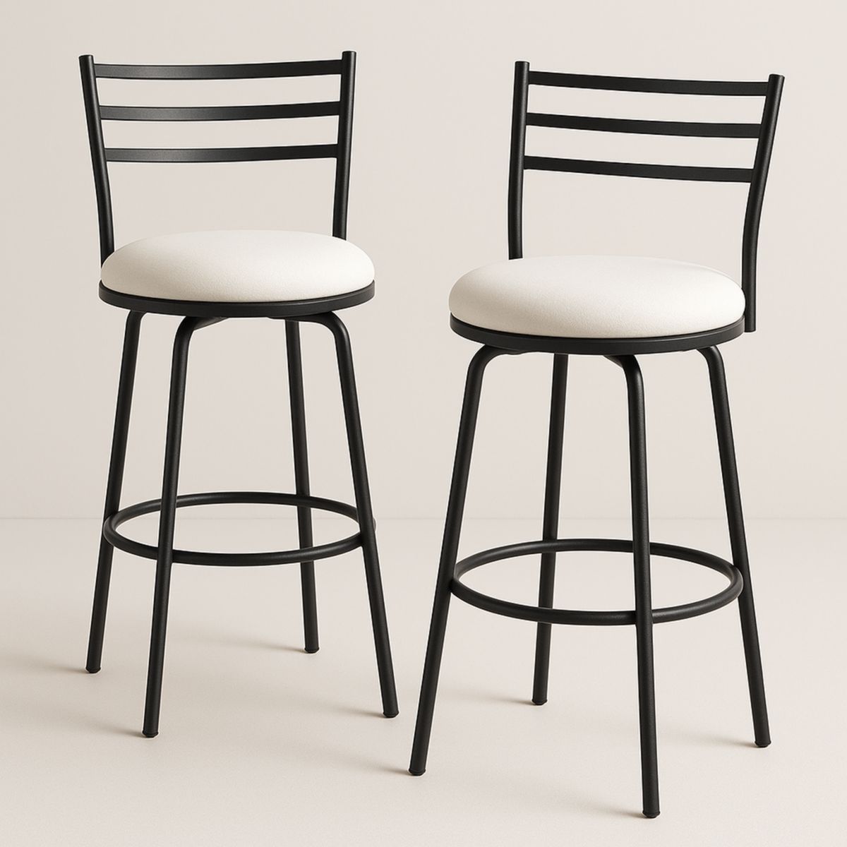 Tabouret de Bar Pivotant Métal Noir Coussin Blanc Ensemble de 2-Pureverdeaura