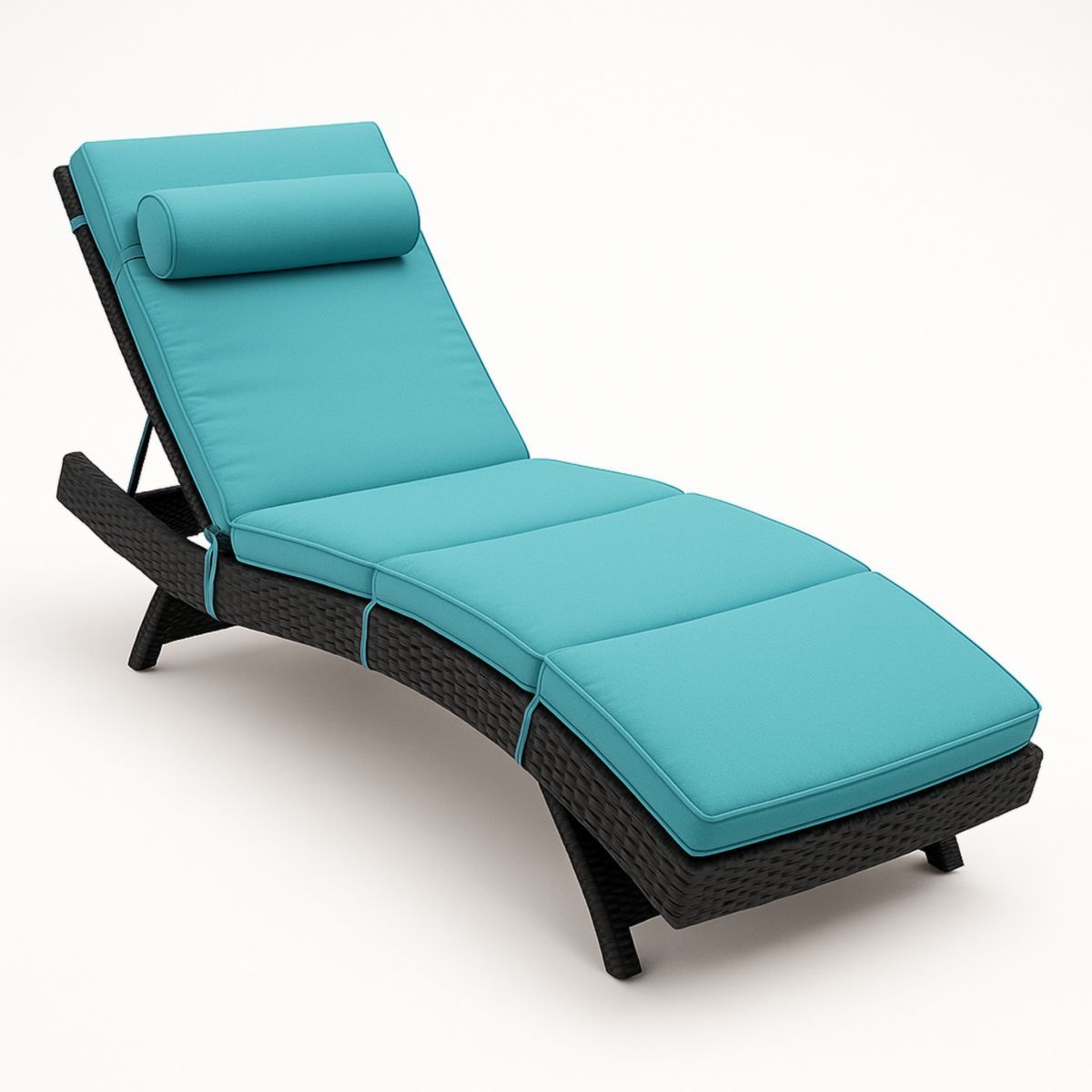 Chaise Longue Extérieure Résine Tressée avec Coussin Bleu-Pureverdeaura