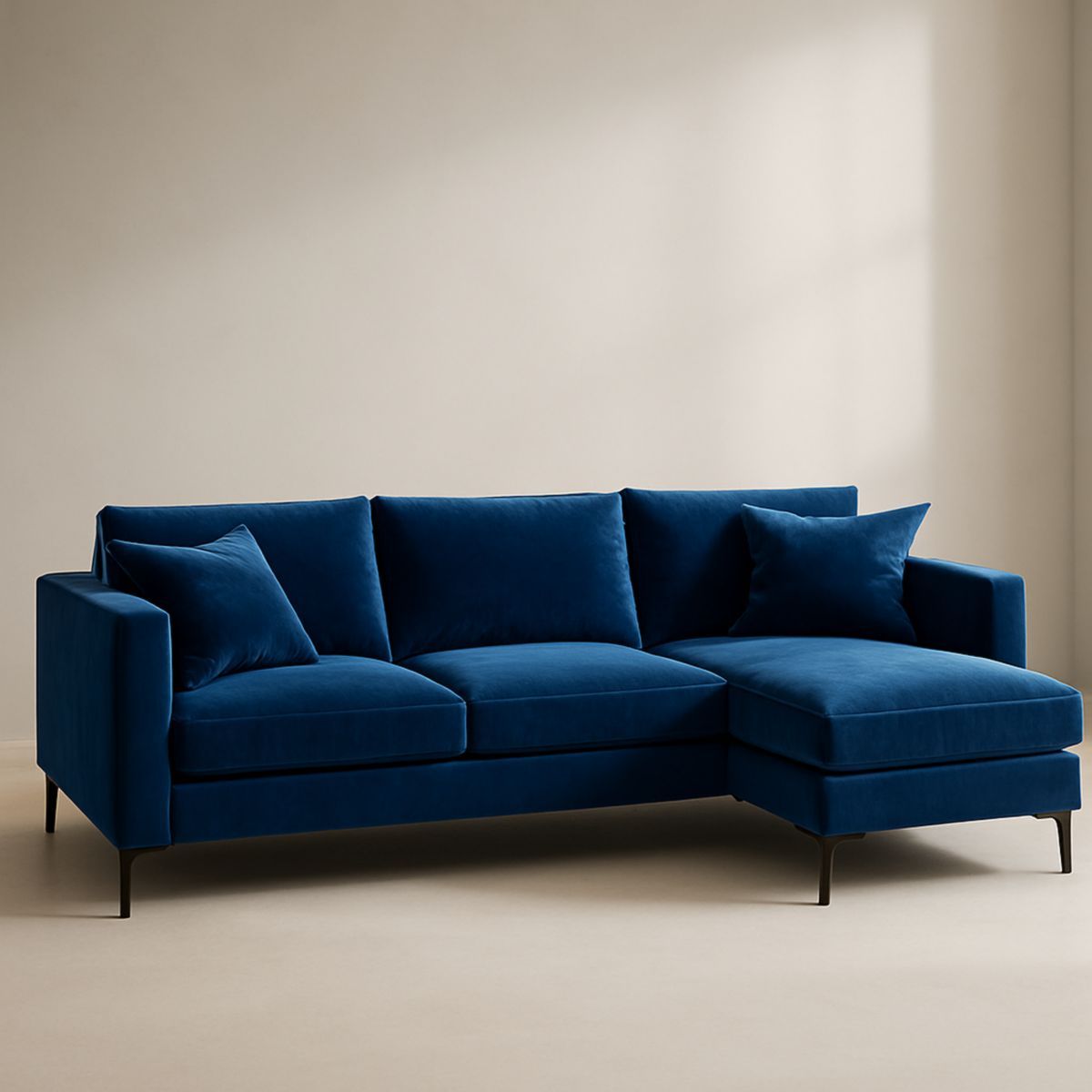 Canapé d'angle en velours bleu avec pieds métal 260 cm-Pureverdeaura