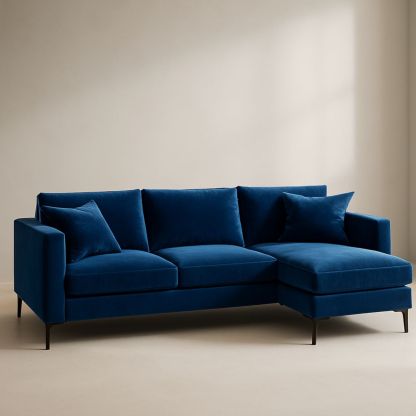 Canapé d'angle en velours bleu avec pieds métal 260 cm-Pureverdeaura