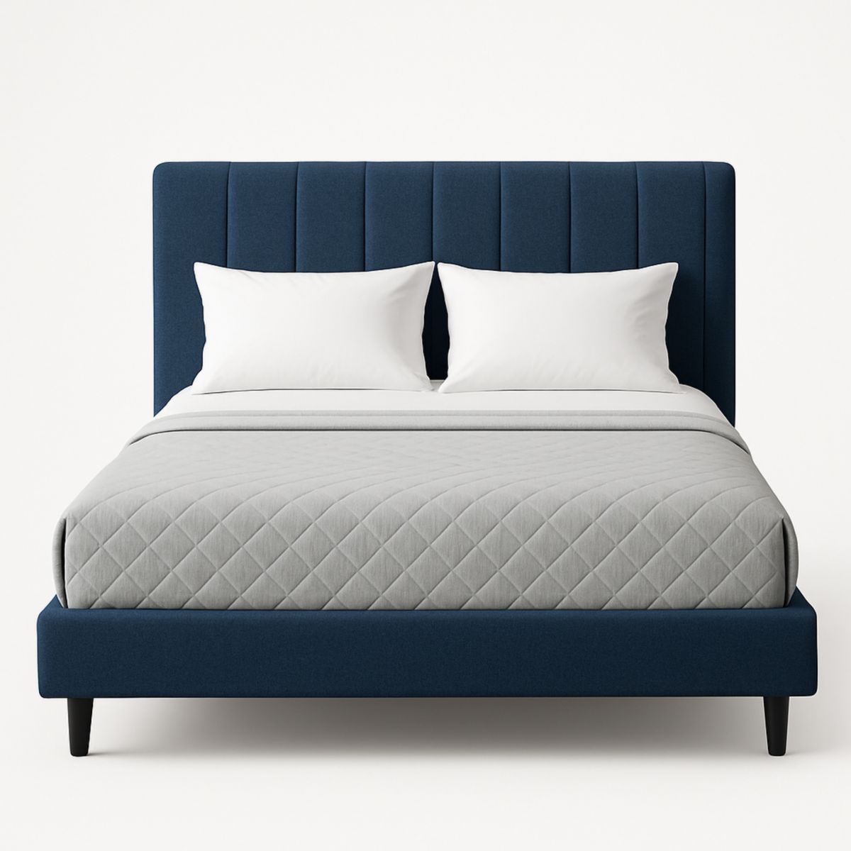 Lit Double Tissu Bleu Structure Bois Massif 200x160 cm-Pureverdeaura