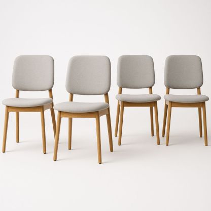 Lot de 4 chaises en tissu polyester gris clair avec cadre en bois de hêtre 45x50x85 cm-Pureverdeaura