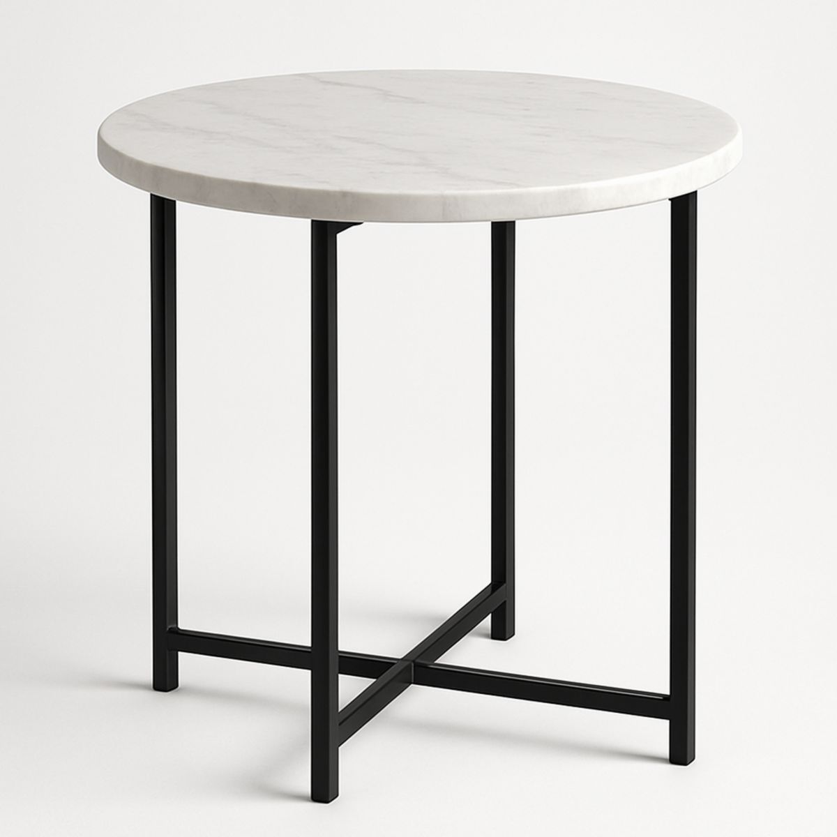 Table basse ronde marbre blanc structure métal noir diamètre 60 cm-Pureverdeaura