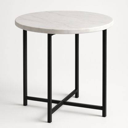Table basse ronde marbre blanc structure métal noir diamètre 60 cm-Pureverdeaura