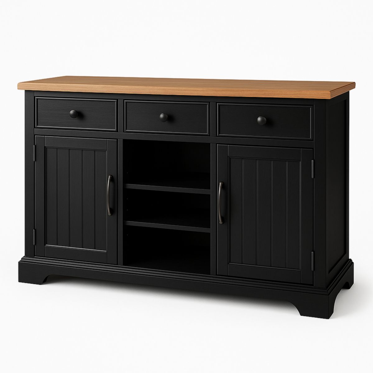 Buffet en bois MDF/bois massif Noir/Naturel 150x40x85 cm-Pureverdeaura