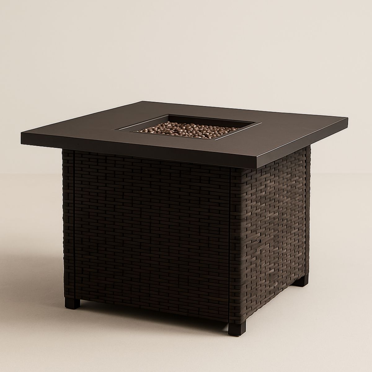 Table basse carrée en osier avec brûleur au propane brun 90cm x 90cm x 65cm-Pureverdeaura