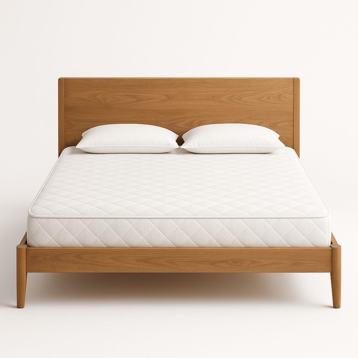 Lit double en bois massif chêne avec matelas et oreillers 180x200 cm-Pureverdeaura