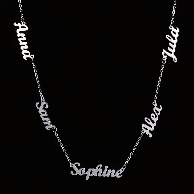 AS025 For Mother's Day Multiple Names Custom Cut Necklace Personalized Gift Stainless Steel Letter Necklace  Anniversary Valentine's Day