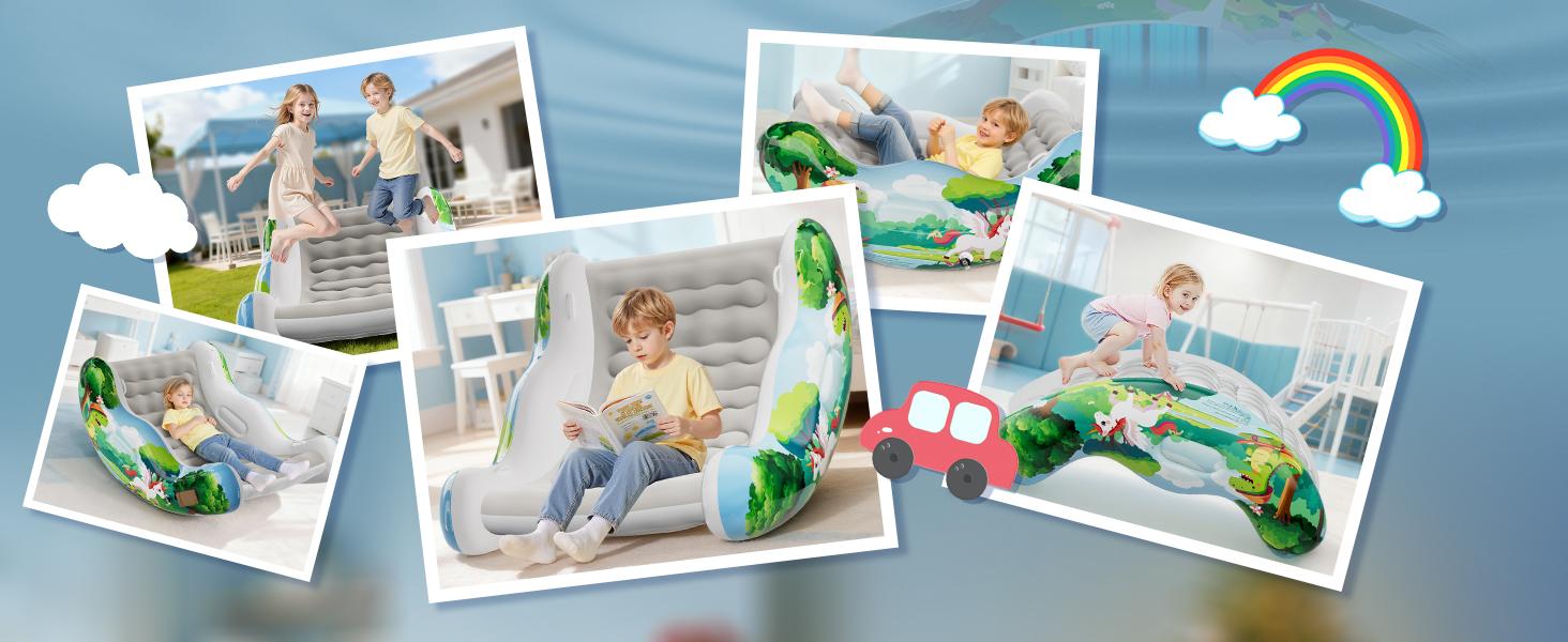 Crakrora Rocking Sensory Chair for Kids Baby Inflatable Air Cloud Rocker Sofa for Autism ADHD Toddlers 3-8 Years Gifts Premium PVC Leak-Proof Portable Inflation Self-Soothing Motor Skills Training
