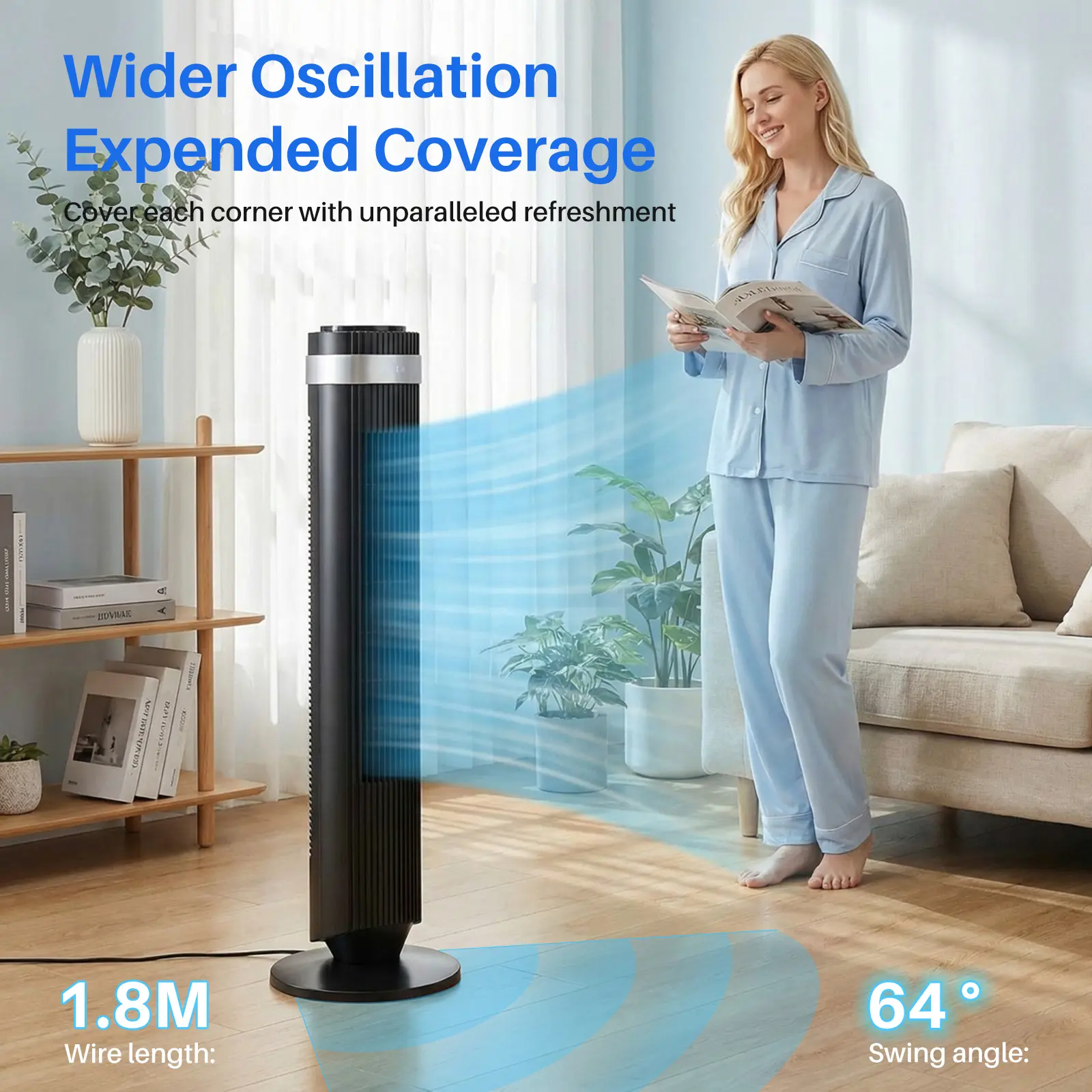 🔥Summer Sale 45% OFF🔥Silent Bladeless Tower Fan | 28dB Quiet Standing Fan for Bedroom