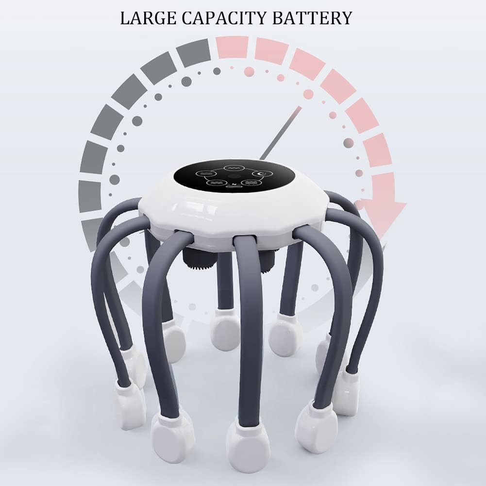  Automatic Scalp Massager Octopus Head Massager with 14 Vibrating Contacts, 5 Modes, Smart Timing, Electric Head Massager for Scalp Stress Relaxation, Relieve Headaches (Grey)