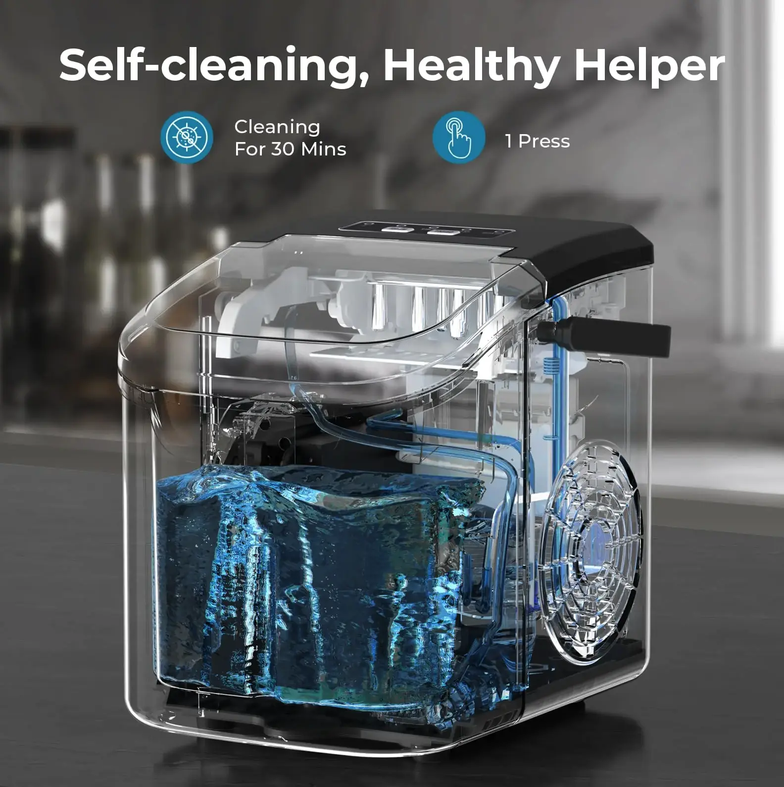 Antarctic Star Countertop Ice Maker Machine, 8 Ice Cubes in 6 mins, 26lb/Day Ice with 2 Sizes- Portable Mini, Energy Saving & Basket/Scoop for Home/Party/Travel/Camping/Bar, Dark Black