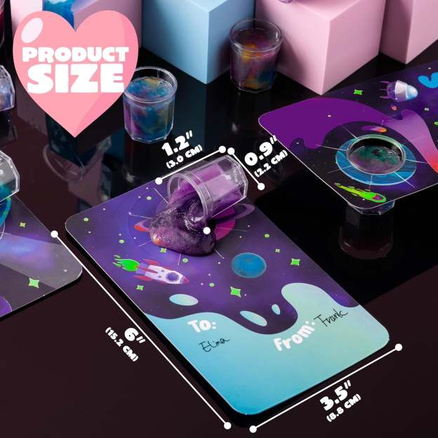 30 Packs Valentines Galaxy Slime With Cards for Kids, Stress Relief Fidget Toy for Kids Valentines Class Exchange Cards, Valentines Party Favors