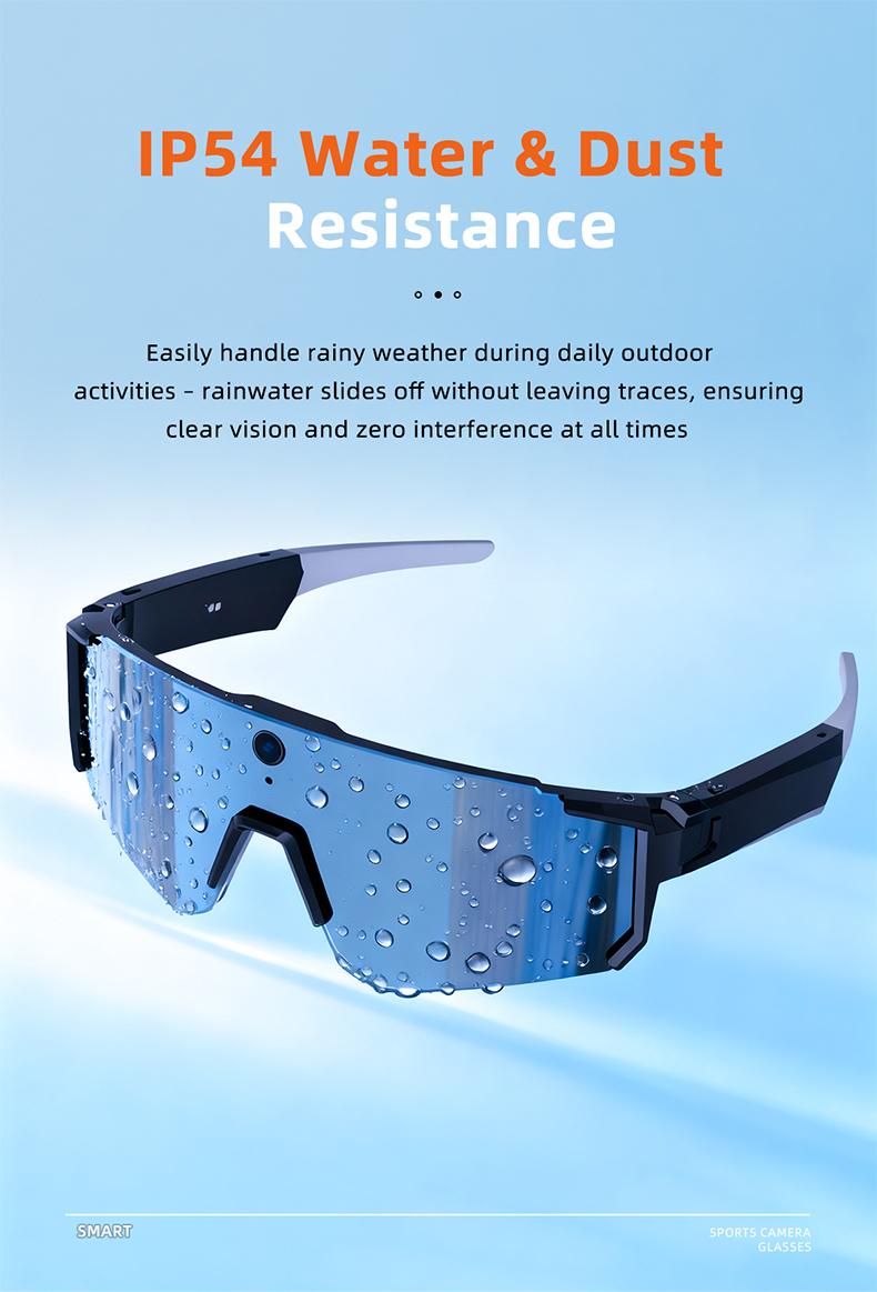 Smart Sports Glasses with 8MP Camera, 2K Photo/1200P Video Recording Wearable Glasses, IP54 Waterproof Multifunctional Wireless Audio Bluetooth Glasses with Headphone, Outdoor Sports Polarized Sunglasses with AI Voice Assistant, UV Protection Eyeglass