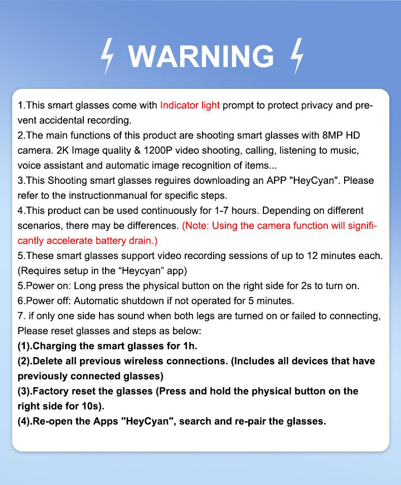 Smart Sports Glasses with 8MP Camera, 2K Photo/1200P Video Recording Wearable Glasses, IP54 Waterproof Multifunctional Wireless Audio Bluetooth Glasses with Headphone, Outdoor Sports Polarized Sunglasses with AI Voice Assistant, UV Protection Eyeglass