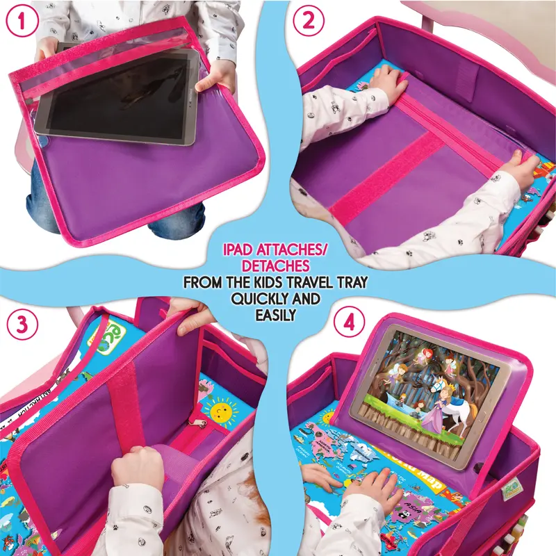ECOFANTASY Kids Travel Tray - Waterproof Carseat Table Top - Car Seat Tray for Toddler - Travel and Road Trip Essentials Kids - Lap Desk with Storage - Best Toddler Christmas Gift - Black Friday Cyber Monday