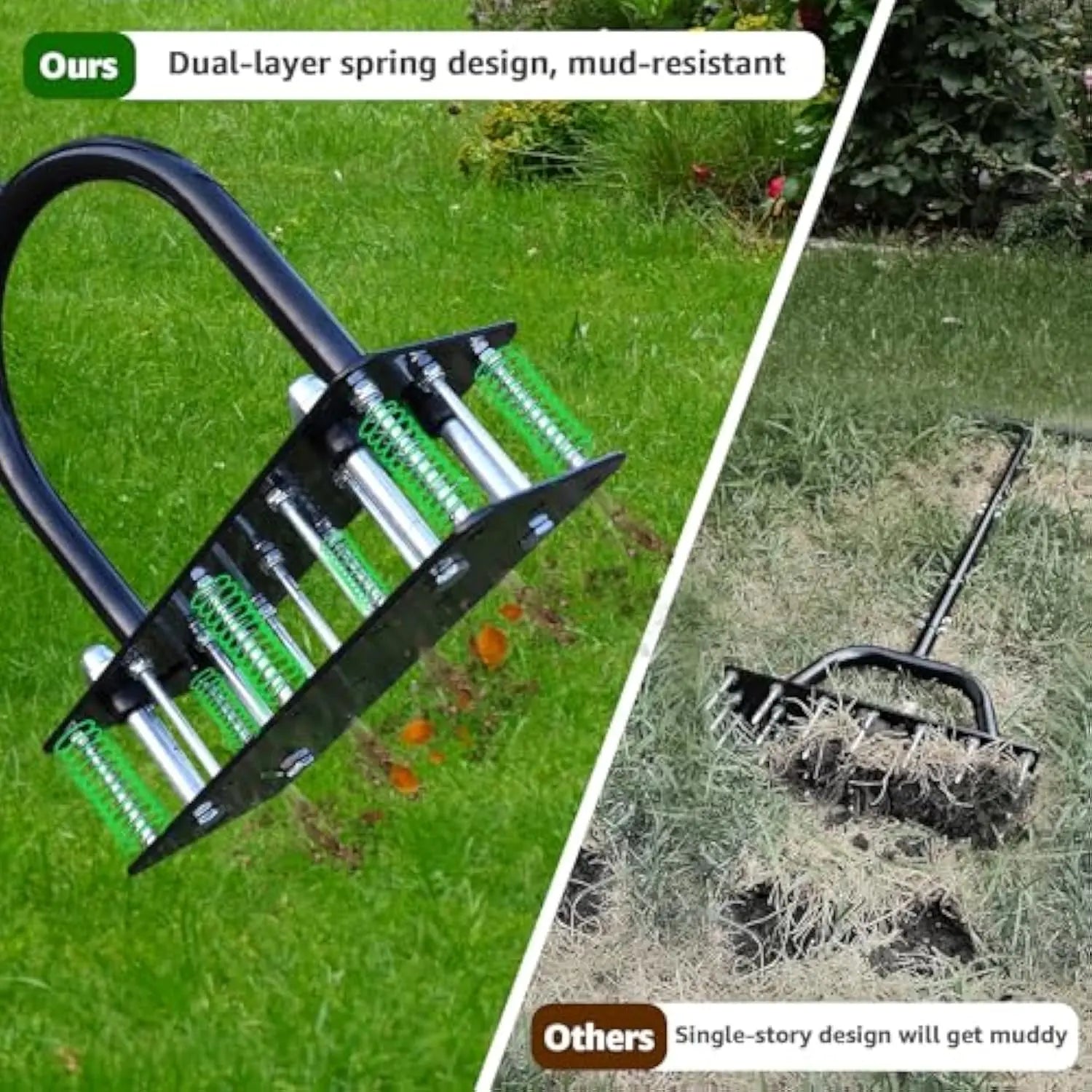 🎉Grand Opening – 50% Off!⏰️ Lawn Aerator - Aerator Lawn Tool, Automatic Dirt and Leaf Clean Design, Heavy Duty Manual Lawn Aerator Tool with 15 Iron Spikes, Height Adjustable, Yard Grass Aerator for Lawn (Black)