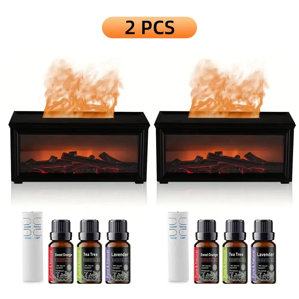 Colorful Flame Fireplace Aroma Diffuser 300ml Waterless Auto-Off Air Humidifier with Timer Remote Control for Home Bedroom Gift auto-off protection bourbon  humidifier home fragrance