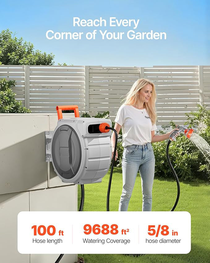 Retractable Garden Hose Reel - 100ft Wall-Mounted System 🌿💧