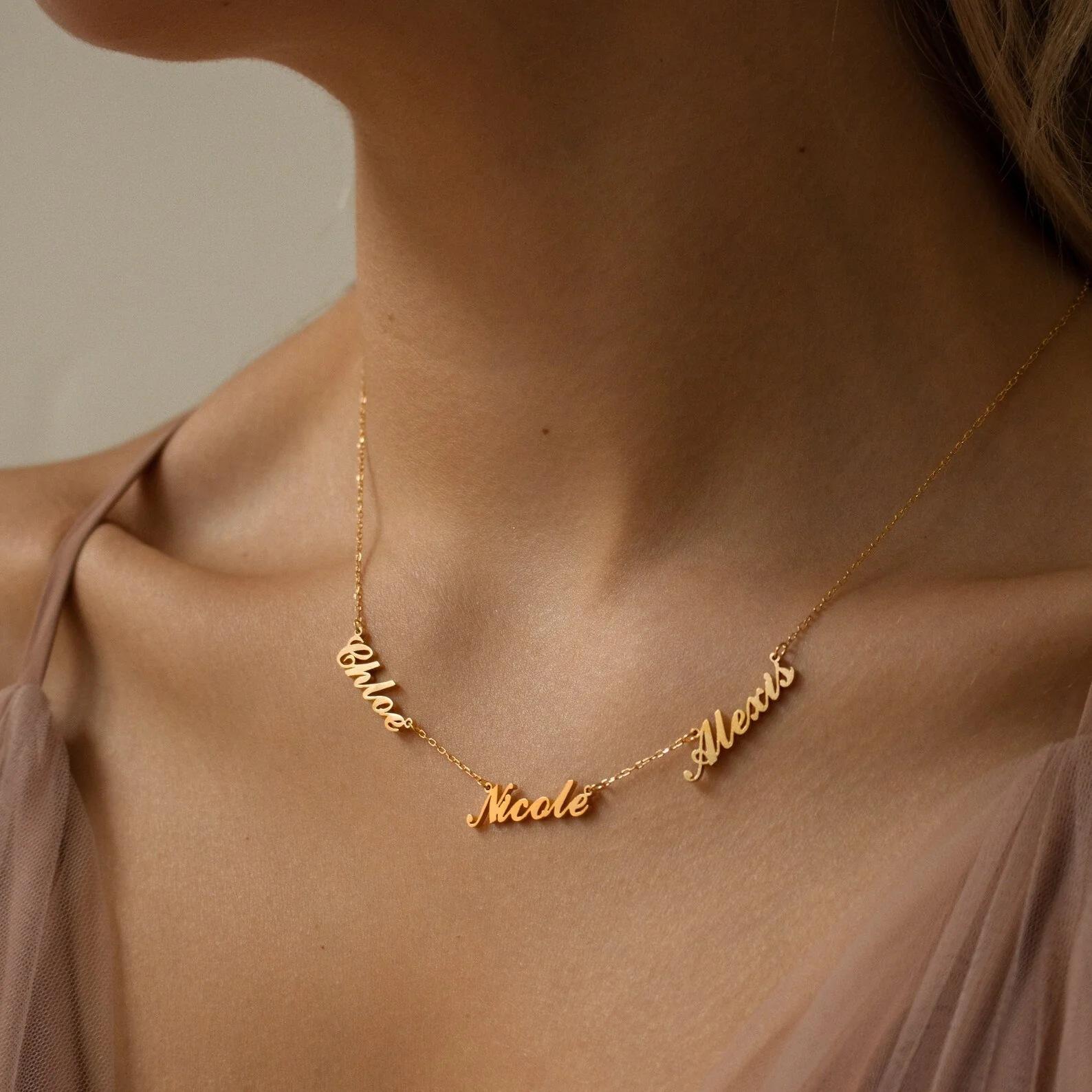 AS025 For Mother's Day Multiple Names Custom Cut Necklace Personalized Gift Stainless Steel Letter Necklace  Anniversary Valentine's Day