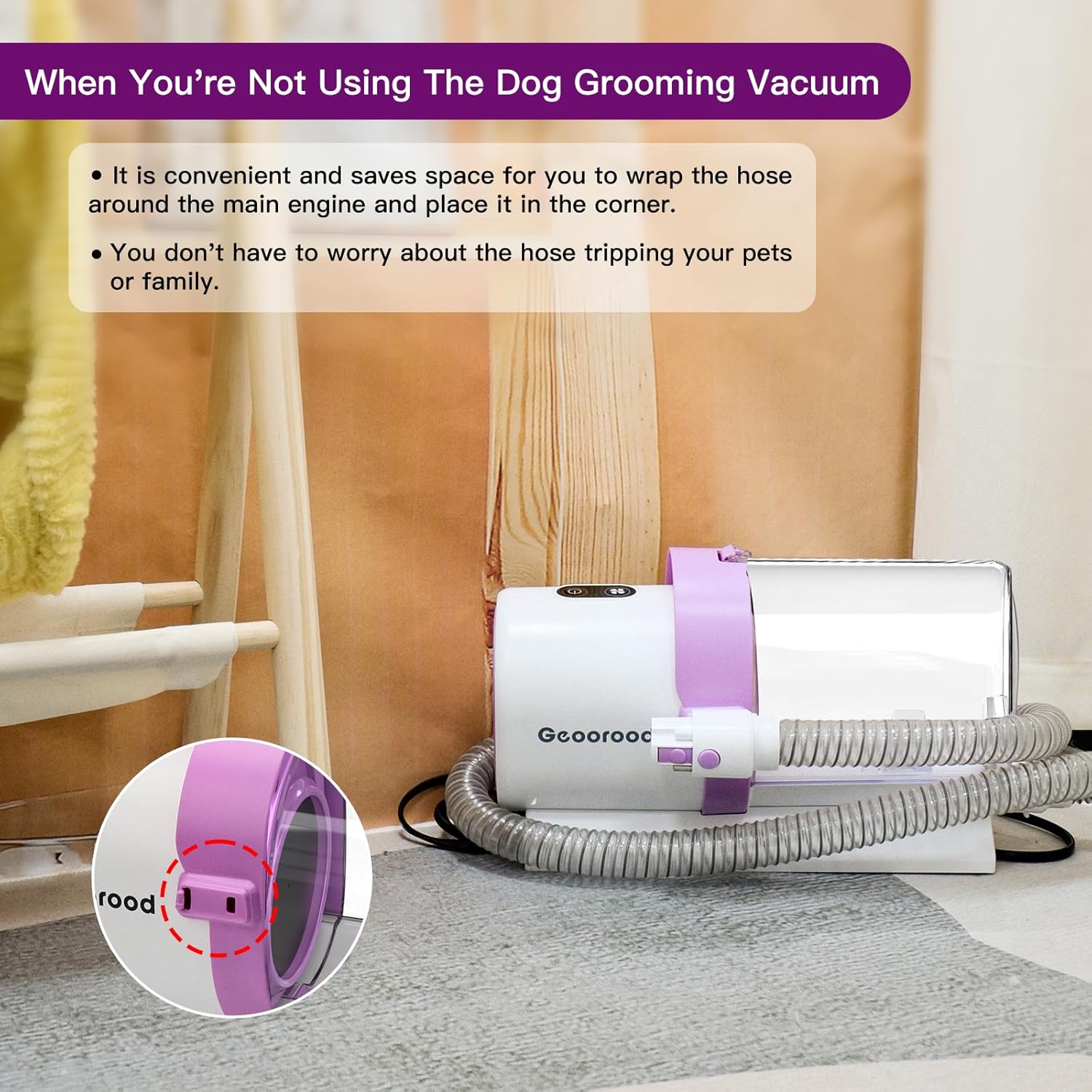 Vacuum Kit, 2.5L Dust Cup Pet Grooming with Clippers for Dogs Cats Hair Shedding Brush at Home Purple