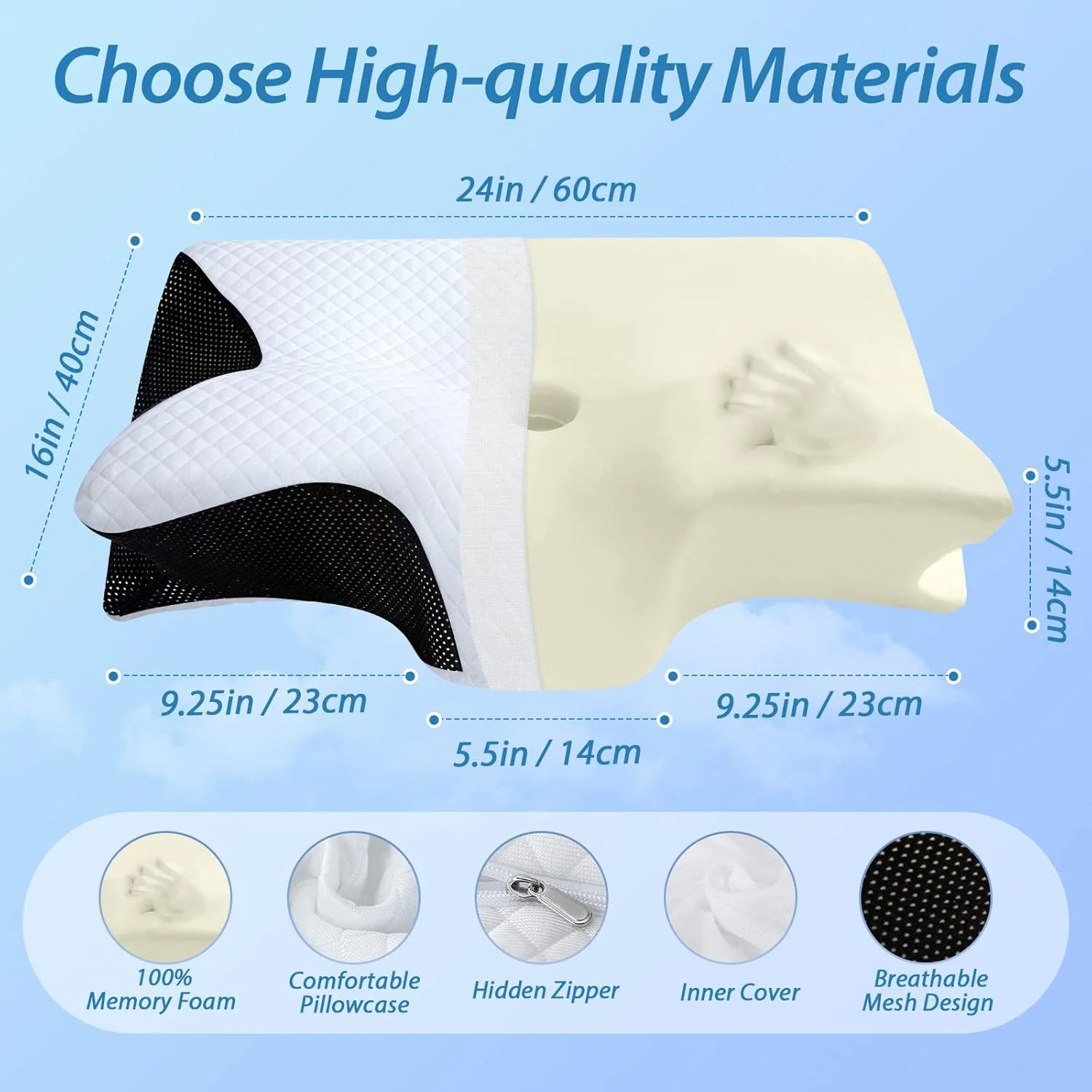 【Stock Clearance】🎉 Memory Foam Cervical Pillow, 2 in 1 Ergonomic Contour Orthopedic Pillow for Neck Pain, Contoured Support Pillows for Side Back Stomach Sleepers