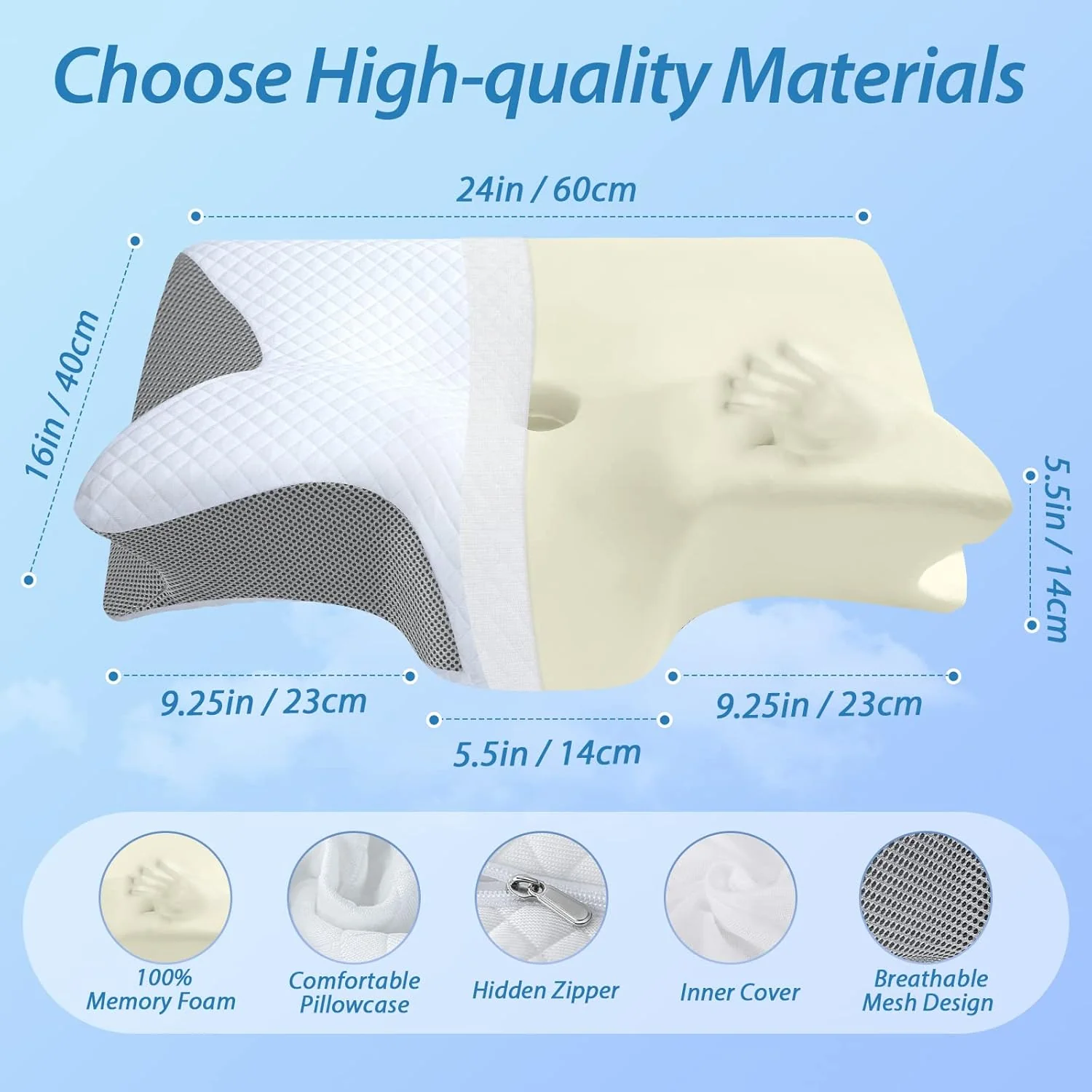 【Stock Clearance】🎉 Memory Foam Cervical Pillow, 2 in 1 Ergonomic Contour Orthopedic Pillow for Neck Pain, Contoured Support Pillows for Side Back Stomach Sleepers