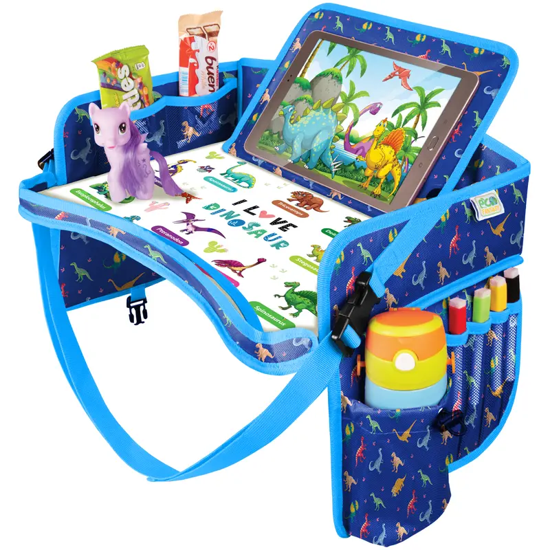 ECOFANTASY Kids Travel Tray - Waterproof Carseat Table Top - Car Seat Tray for Toddler - Travel and Road Trip Essentials Kids - Lap Desk with Storage - Best Toddler Christmas Gift - Black Friday Cyber Monday