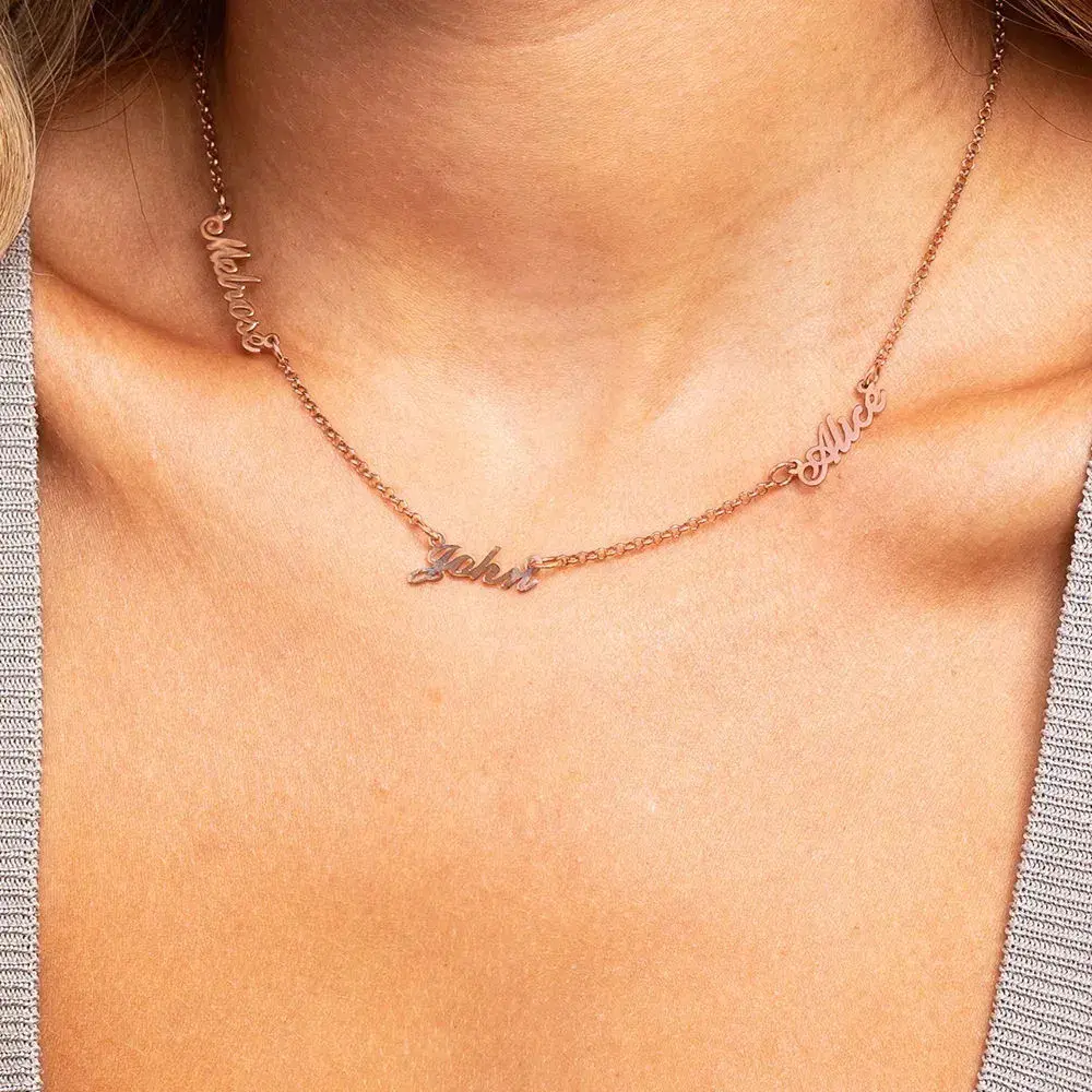 AS025 For Mother's Day Multiple Names Custom Cut Necklace Personalized Gift Stainless Steel Letter Necklace  Anniversary Valentine's Day