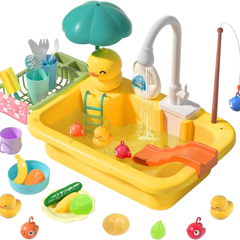  ⏰ LAST DAY 60% OFF 💥 Play Sink with Running Water, Kitchen Sink Toys with Upgraded Electric Faucet, Play Kitchen Toy Accessories, Pool Floating Fishing Toys for Water Play, Kids Role Play Dishwasher Toy
