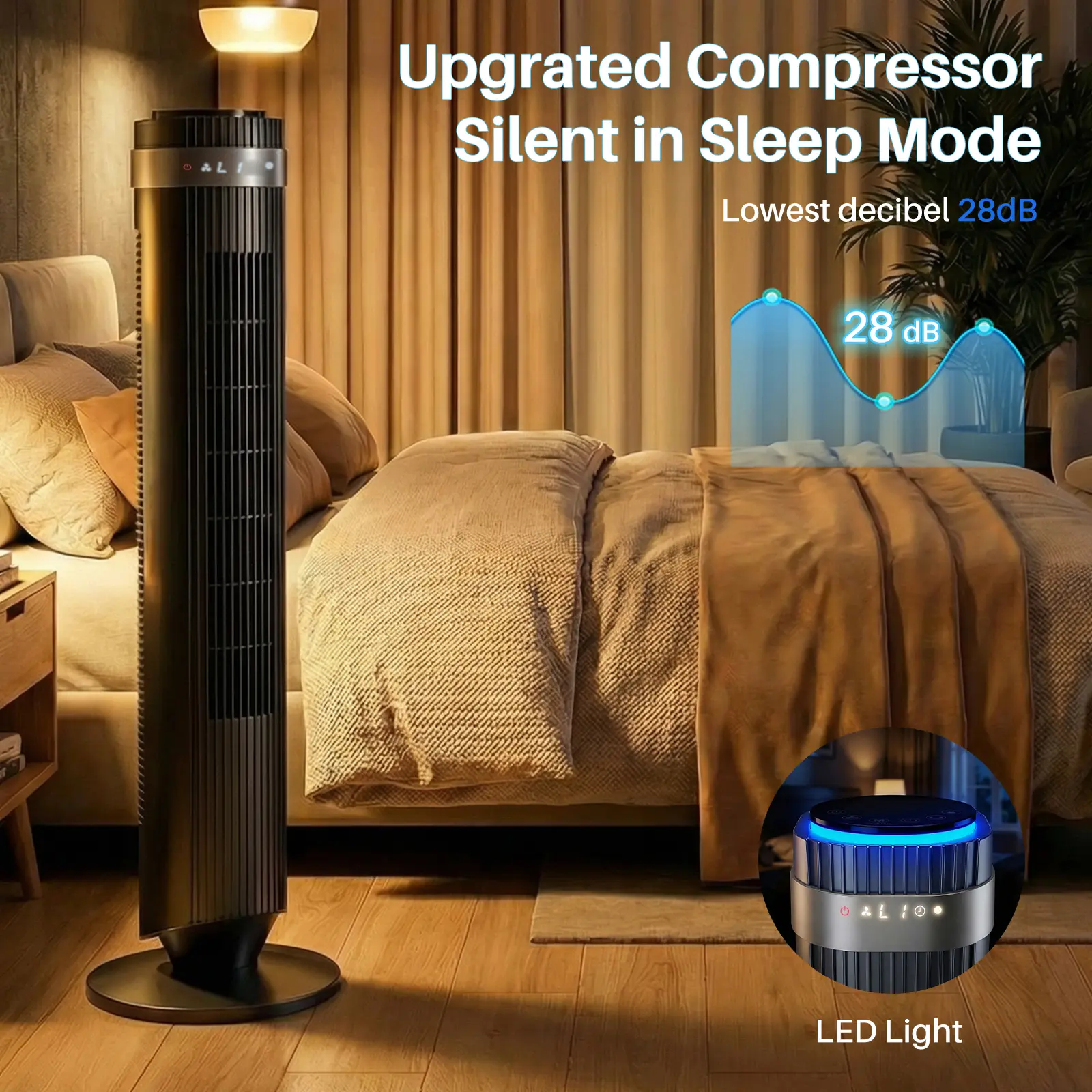 🔥Summer Sale 45% OFF🔥Silent Bladeless Tower Fan | 28dB Quiet Standing Fan for Bedroom
