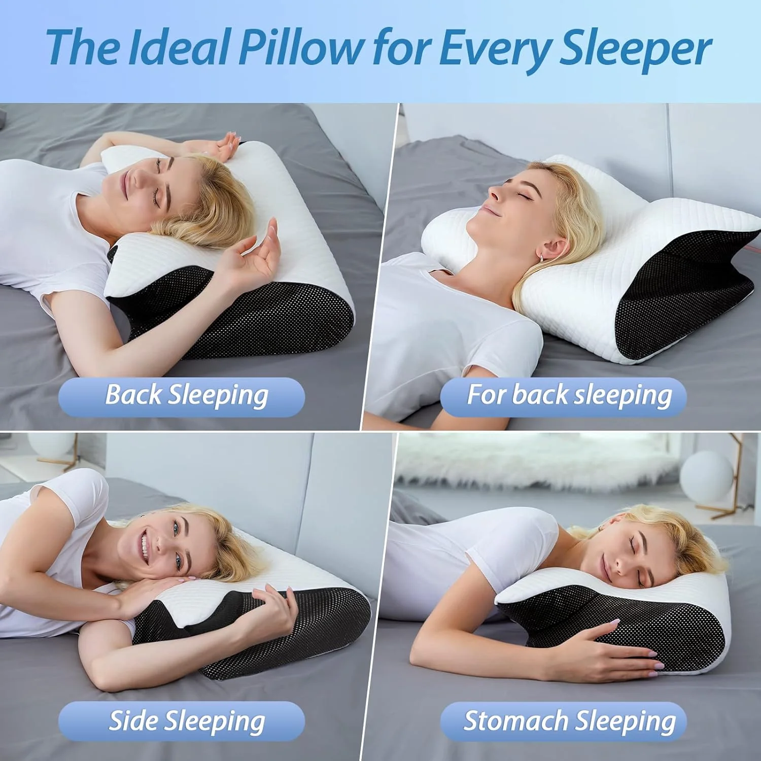 【Stock Clearance】🎉 Memory Foam Cervical Pillow, 2 in 1 Ergonomic Contour Orthopedic Pillow for Neck Pain, Contoured Support Pillows for Side Back Stomach Sleepers